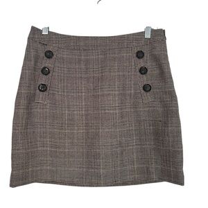 Banana Republic 100% Wool Brown Plaid Mini Skirt Size 6